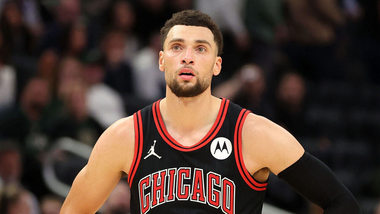 MILWAUKEE, WISCONSIN - NOVEMBER 13: Zach LaVine #8 of the Chicago Bulls waits for a free throw during a game against the Milwaukee Bucks at Fiserv Forum on November 13, 2023 in Milwaukee, Wisconsin.