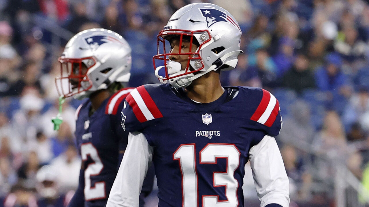 FOXBOROUGH, MA - AUGUST 10: New England Patriots defensive back Jack Jones (13) during a preseason game between the New England Patriots and the Houston Texans on August 10, 2023, at Gillette Stadium in Foxborough, Massachusetts.
