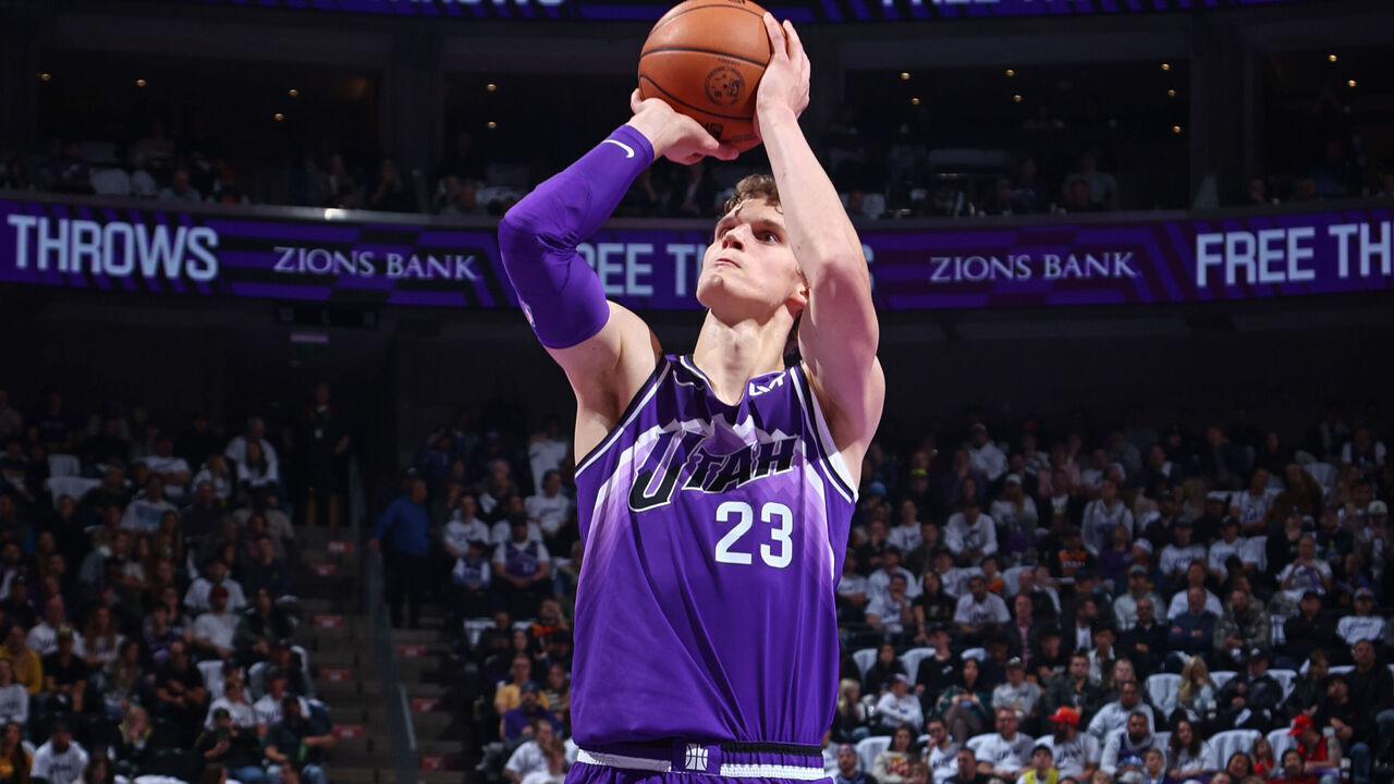 SALT LAKE CITY, UT - NOVEMBER 14: Lauri Markkanen #23 of the Utah Jazz shoots the ball during the game against the Portland Trail Blazers during the In-Season Tournament on November 14, 2023 at vivint.SmartHome Arena in Salt Lake City, Utah. Mandatory Copyright Notice: Copyright 2023 NBAE