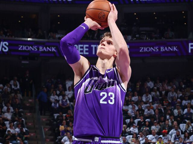 SALT LAKE CITY, UT - NOVEMBER 14: Lauri Markkanen #23 of the Utah Jazz shoots the ball during the game against the Portland Trail Blazers during the In-Season Tournament on November 14, 2023 at vivint.SmartHome Arena in Salt Lake City, Utah. Mandatory Copyright Notice: Copyright 2023 NBAE