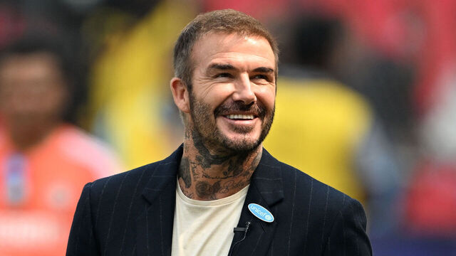 TOPSHOT - Former English football player David Beckham looks on before the start of the 2023 ICC Men's Cricket World Cup one-day international (ODI) first semi-final match between India and New Zealand at the Wankhede Stadium in Mumbai on November 15, 2023.