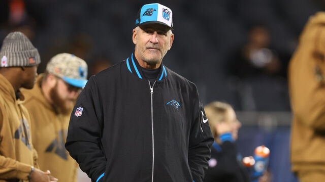 CHICAGO, ILLINOIS - NOVEMBER 09: Head coach Frank Reich of the Carolina Panthers is seen on the field prior to a game against the Chicago Bears at Soldier Field on November 09, 2023 in Chicago, Illinois.