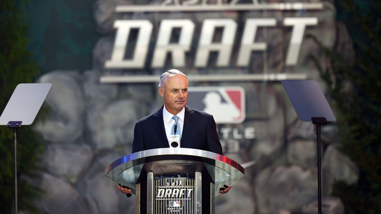 SEATTLE, WA - JULY 09: Major League Baseball Commissioner Robert D. Manfred Jr. looks on during the MLB Draft presented by Nike at Lumen Field on Sunday, July 9, 2023 in Seattle, Washington.