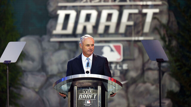 SEATTLE, WA - JULY 09: Major League Baseball Commissioner Robert D. Manfred Jr. looks on during the MLB Draft presented by Nike at Lumen Field on Sunday, July 9, 2023 in Seattle, Washington.