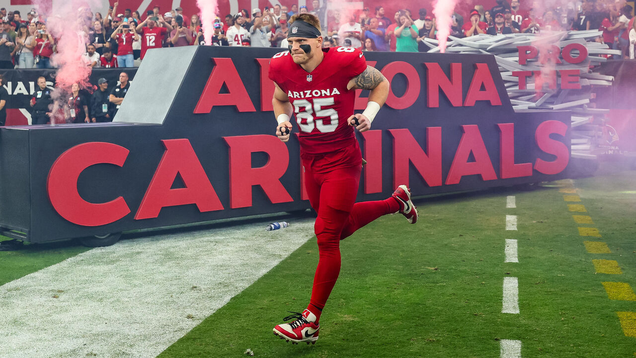 GLENDALE, ARIZONA - NOVEMBER 12: Trey McBride #85 of the Arizona Cardinals takes the field before a game against the Atlanta Falcons at State Farm Stadium on November 12, 2023 in Glendale, Arizona.