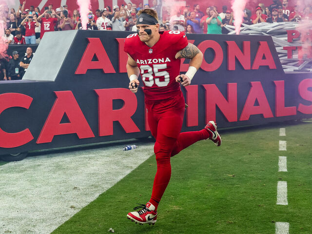 GLENDALE, ARIZONA - NOVEMBER 12: Trey McBride #85 of the Arizona Cardinals takes the field before a game against the Atlanta Falcons at State Farm Stadium on November 12, 2023 in Glendale, Arizona.