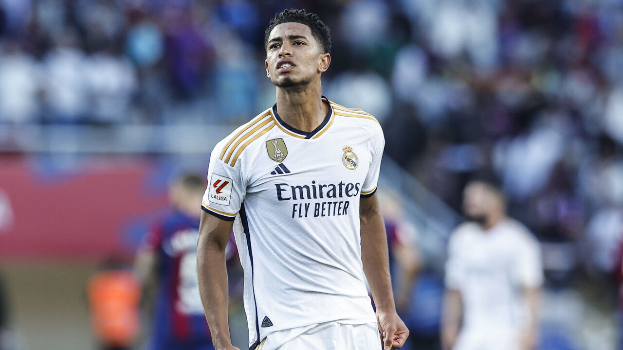 05 Jude Bellingham of Real Madrid celebrates the victory during the La Liga "el clasico" match between FC Barcelona v Real Madrid at Estadi Olimpic Lluis Companys in Barcelona, Spain, on October 28th, 2023.