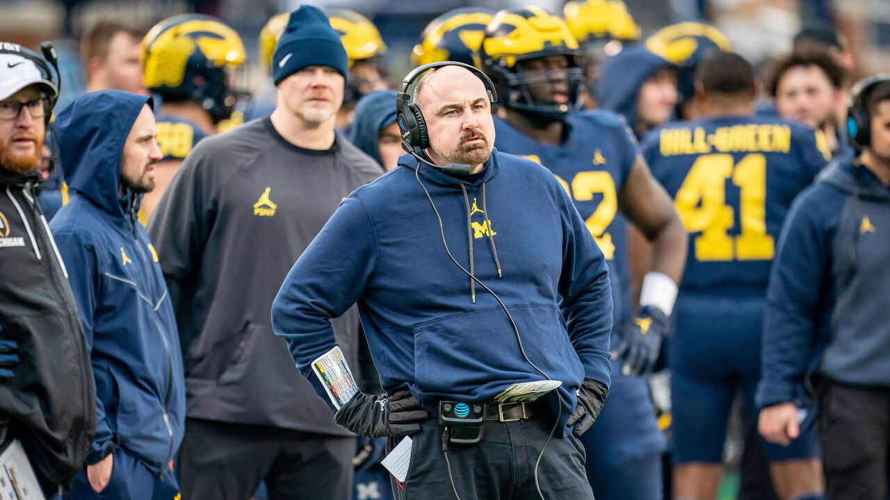 ANN ARBOR, MI - APRIL 01: Linebackers Coach Chris Partridge looks on during the fourth quarter of the Michigan Football spring game at Michigan Stadium on April 1, 2023 in Ann Arbor, Michigan.