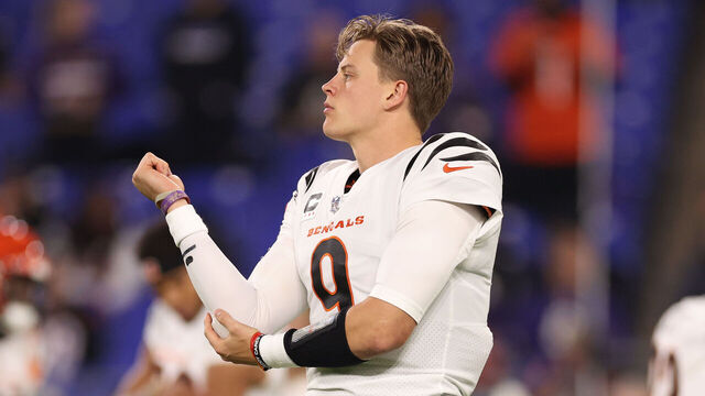 BALTIMORE, MARYLAND - NOVEMBER 16: Joe Burrow #9 of the Cincinnati Bengals looks on before playing against the Baltimore Ravens during the second quarter of the game at M&T Bank Stadium on November 16, 2023 in Baltimore, Maryland.