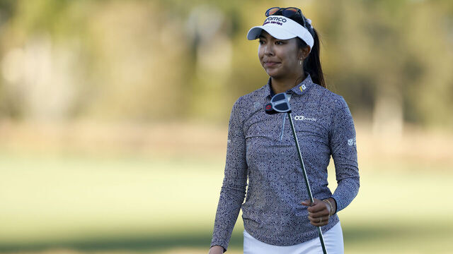 NAPLES, FLORIDA - NOVEMBER 17: Alison Lee of the United States looks on from the 18th green during the second round of the CME Group Tour Championship at Tiburon Golf Club on November 17, 2023 in Naples, Florida.