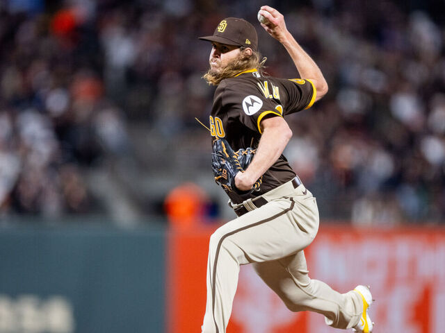 SAN FRANCISCO, CA - SEPTEMBER 27: San Diego Padres Pitcher Scott Barlow (58) throws a pitch during the MLB professional baseball game between the San Diego Padres and the San Francisco Giants on September 27, 2023 at Oracle Park in San Francisco, CA.