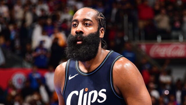 LOS ANGELES, CA - NOVEMBER 17: James Harden #1 of the LA Clippers shoots a free throw during the game against the Houston Rockets during the In-Season Tournament on November 17, 2023 at Crypto.Com Arena in Los Angeles, California. NOTE TO USER: User expressly acknowledges and agrees that, by downloading and/or using this Photograph, user is consenting to the terms and conditions of the Getty Images License Agreement. Mandatory Copyright Notice: Copyright 2023 NBAE