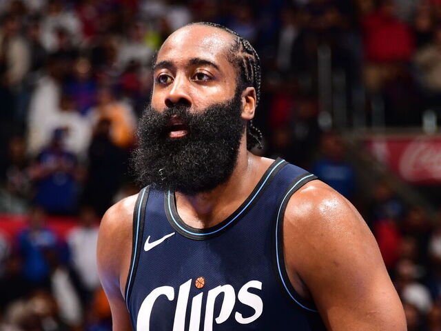 LOS ANGELES, CA - NOVEMBER 17: James Harden #1 of the LA Clippers shoots a free throw during the game against the Houston Rockets during the In-Season Tournament on November 17, 2023 at Crypto.Com Arena in Los Angeles, California. NOTE TO USER: User expressly acknowledges and agrees that, by downloading and/or using this Photograph, user is consenting to the terms and conditions of the Getty Images License Agreement. Mandatory Copyright Notice: Copyright 2023 NBAE