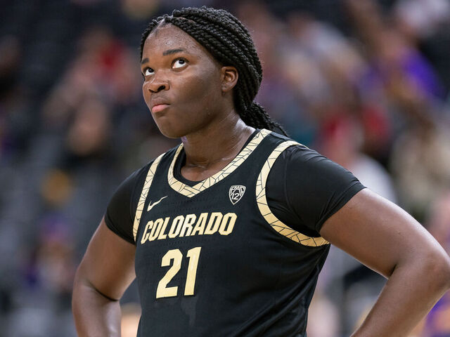 LAS VEGAS, NEVADA - NOVEMBER 6: Aaronette Vonleh #21 of the Colorado Buffaloes is seen during the game against the LSU Lady Tigers in the Naismith Hall of Fame Series at T-Mobile Arena on November 6, 2023 in Las Vegas, Nevada.