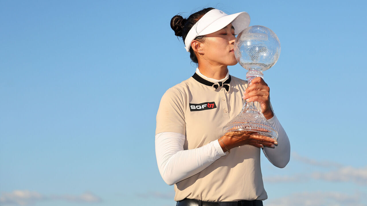 NAPLES, FLORIDA - NOVEMBER 19: Amy Yang of Korea poses with the CME Globe trophy after winning the CME Group Tour Championship at Tiburon Golf Club on November 19, 2023 in Naples, Florida.