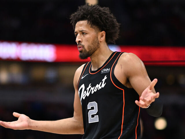 CHICAGO, ILLINOIS - NOVEMBER 12: Cade Cunningham #2 of the Detroit Pistons during the game against Chicago Bulls at the United Center on November 12, 2023 in Chicago, Illinois.