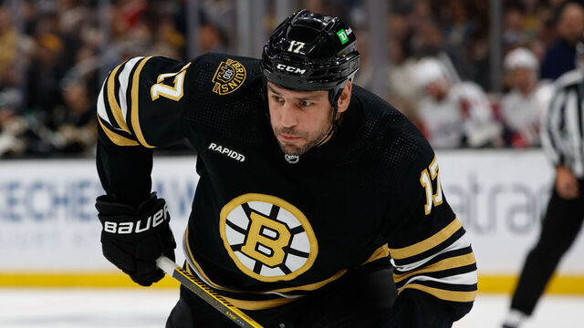 BOSTON, MASSACHUSETTS - OCTOBER 3: Milan Lucic #17 of the Boston Bruins skates against the Washington Capitals during the third period of a preseason game at the TD Garden on October 3, 2023 in Boston, Massachusetts. The Capitals won 5-4 in overtime.