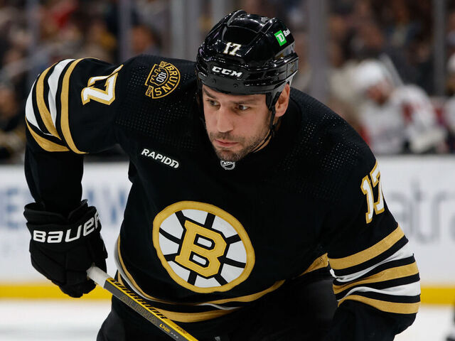 BOSTON, MASSACHUSETTS - OCTOBER 3: Milan Lucic #17 of the Boston Bruins skates against the Washington Capitals during the third period of a preseason game at the TD Garden on October 3, 2023 in Boston, Massachusetts. The Capitals won 5-4 in overtime.