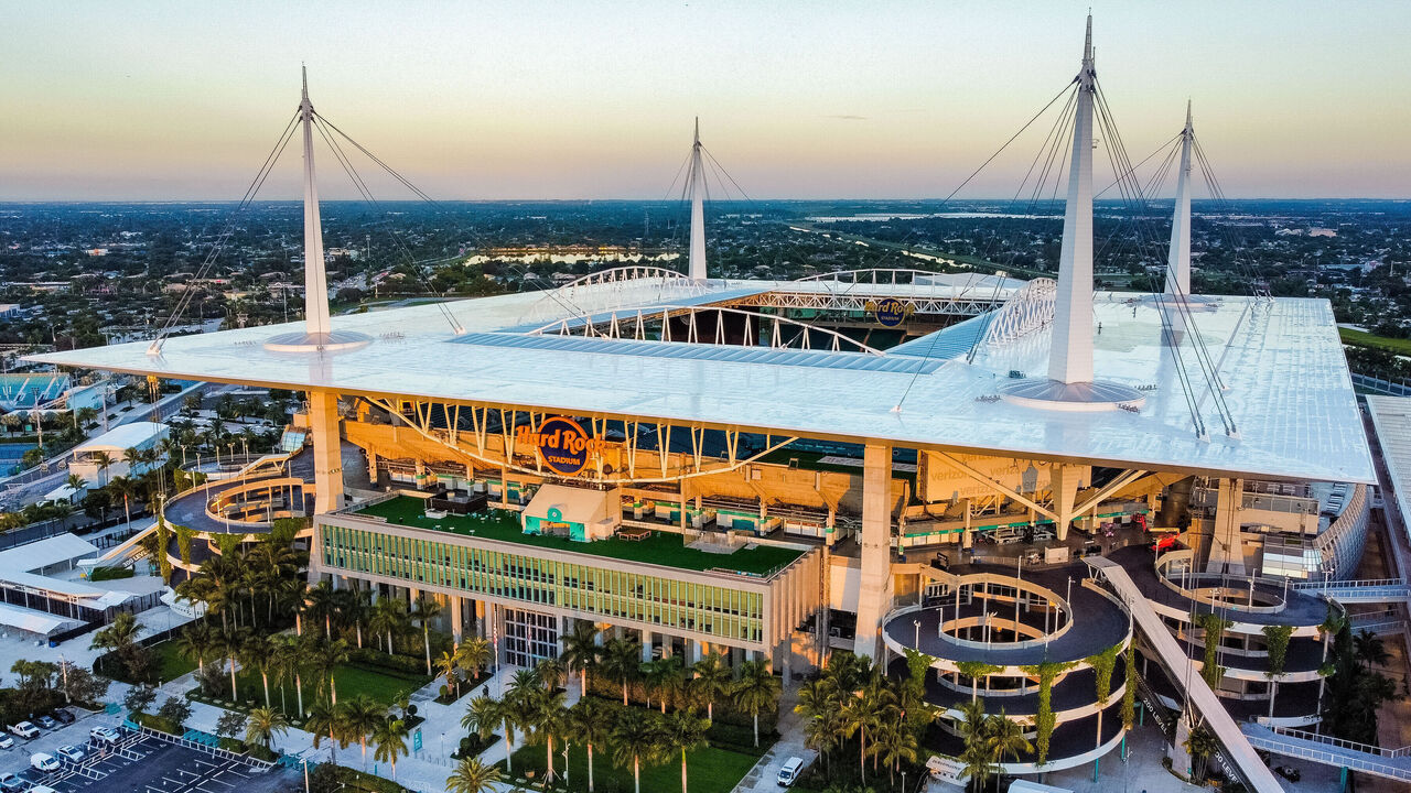 MIAMI GARDENS, FLORIDA - SEPTEMBER 21: General view of Hard Rock Stadium on September 21, 2023 in Miami Gardens, Florida.
