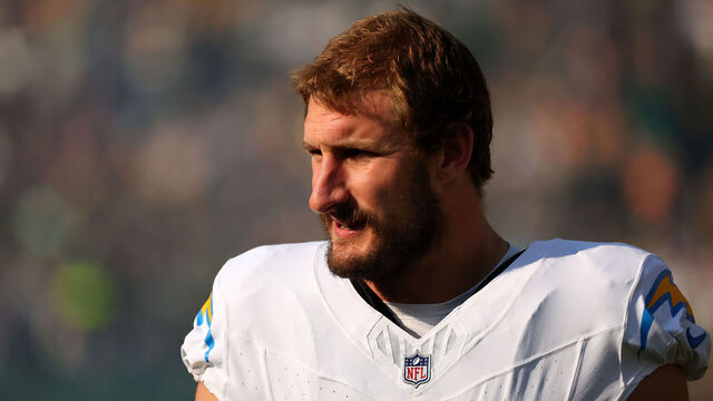 GREEN BAY, WISCONSIN - NOVEMBER 19: Joey Bosa #97 of the Los Angeles Chargers stands on the sideline prior to a game against the Green Bay Packers at Lambeau Field on November 19, 2023 in Green Bay, Wisconsin. The Packers defeated the Chargers 23-20.