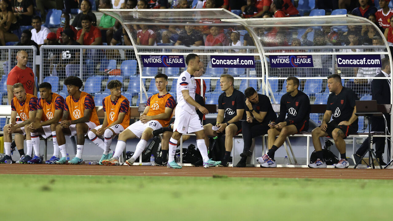 PORT OF SPAIN, TRINIDAD AND TOBAGO - NOVEMBER 20: Sergiño Dest #2 of the United States leaves the field after being red carded during the first half against Trinidad and Tobago at Hasely Crawford Stadium on November 20, 2023 in Port of Spain, Trinidad And Tobago.