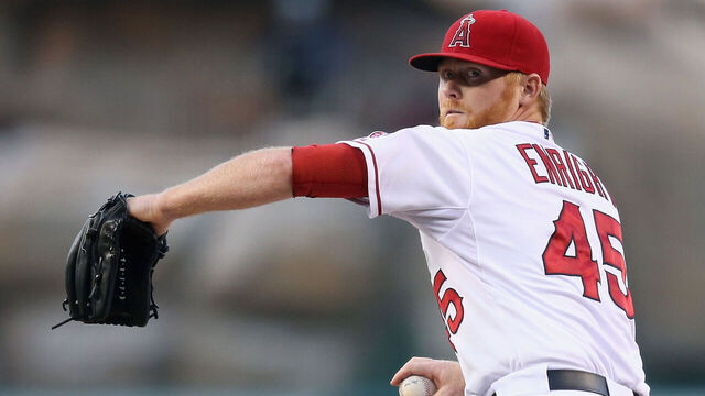 ANAHEIM, CA - MAY 15: Barry Enright #45 of the Los Angeles Angels of Anaheim pitches against the Kansas City Royals in the first inning at Angel Stadium of Anaheim on May 15, 2013 in Anaheim, California.