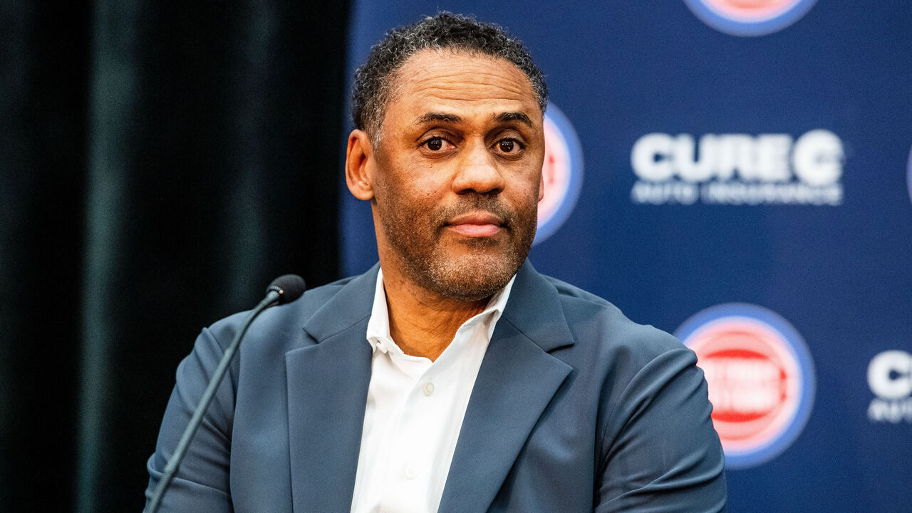 DETROIT, MI - JUNE 13: General Manager Troy Weaver of the Detroit Pistons looks on during the press conference on June 13, 2023 in Detroit, Michigan. Mandatory Copyright Notice: Copyright 2023 NBAE