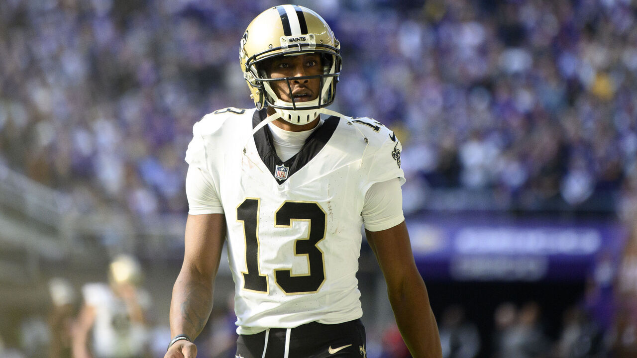 MINNEAPOLIS, MINNESOTA - NOVEMBER 12: Michael Thomas #13 of the New Orleans Saints warms up before the game against the Minnesota Vikings at U.S. Bank Stadium on November 12, 2023 in Minneapolis, Minnesota.