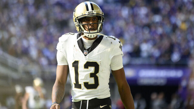 MINNEAPOLIS, MINNESOTA - NOVEMBER 12: Michael Thomas #13 of the New Orleans Saints warms up before the game against the Minnesota Vikings at U.S. Bank Stadium on November 12, 2023 in Minneapolis, Minnesota.