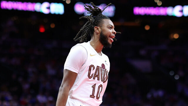 PHILADELPHIA, PENNSYLVANIA - NOVEMBER 21: Darius Garland #10 of the Cleveland Cavaliers reacts during the third quarter against the Philadelphia 76ers at the Wells Fargo Center on November 21, 2023 in Philadelphia, Pennsylvania.