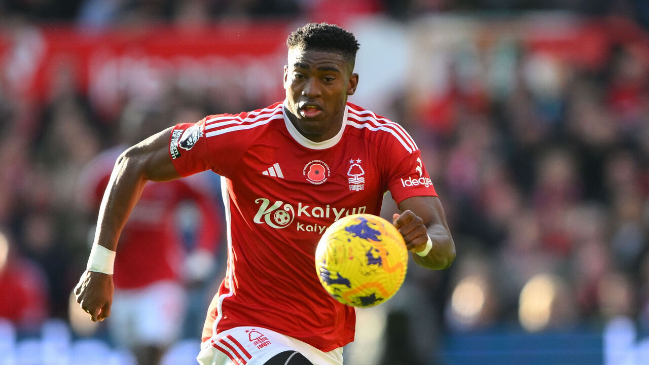 Taiwo Awoniyi of Nottingham Forest during the Premier League match between Nottingham Forest and Aston Villa at the City Ground, Nottingham on Sunday 5th November 2023.