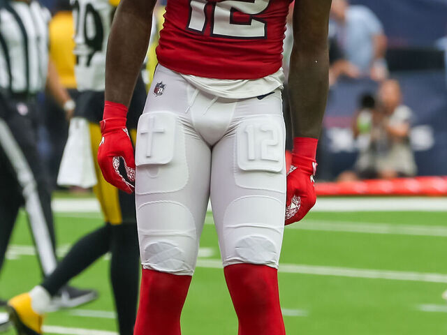 HOUSTON, TX - OCTOBER 01: Houston Texans wide receiver Nico Collins (12) celebrates his touchdown in the first quarter during the NFL game between the Pittsburgh Steelers and Houston Texans on October 1, 2023 at NRG Stadium in Houston, Texas.