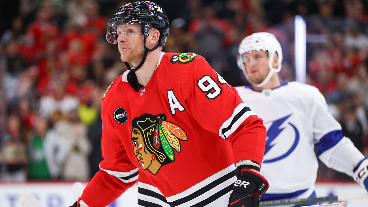 CHICAGO, IL - NOVEMBER 16: Corey Perry #94 of the Chicago Blackhawks during the first period against the Tampa Bay Lightning at the United Center on November 16, 2023 in Chicago, Illinois.