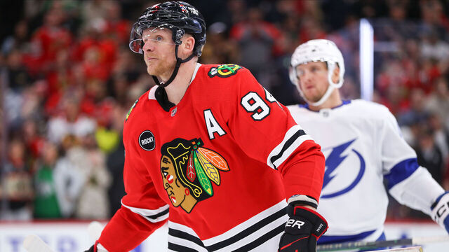 CHICAGO, IL - NOVEMBER 16: Corey Perry #94 of the Chicago Blackhawks during the first period against the Tampa Bay Lightning at the United Center on November 16, 2023 in Chicago, Illinois.