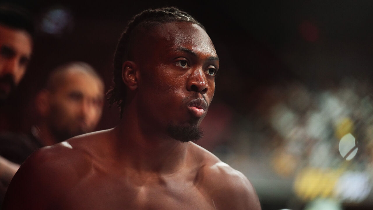 LAS VEGAS, NEVADA - JULY 08: Jalin Turner enters the Octagon in a lightweight fight during the UFC 290 event at T-Mobile Arena on July 08, 2023 in Las Vegas, Nevada.