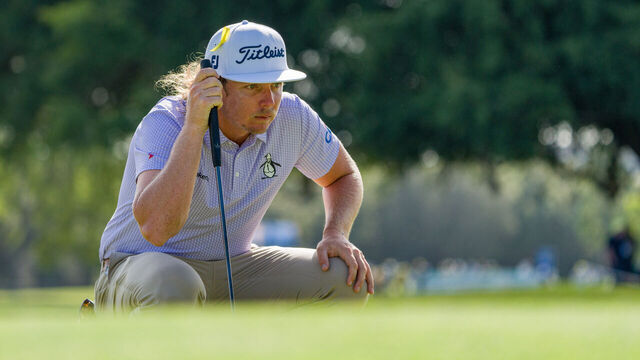BRISBANE, AUSTRALIA - NOVEMBER 24: Cameron Smith of Australia lines up his putt on the 16th green during day two of the 2023 Australian PGA Championship at Royal Queensland Golf Club on November 24, 2023 in Brisbane, Australia.