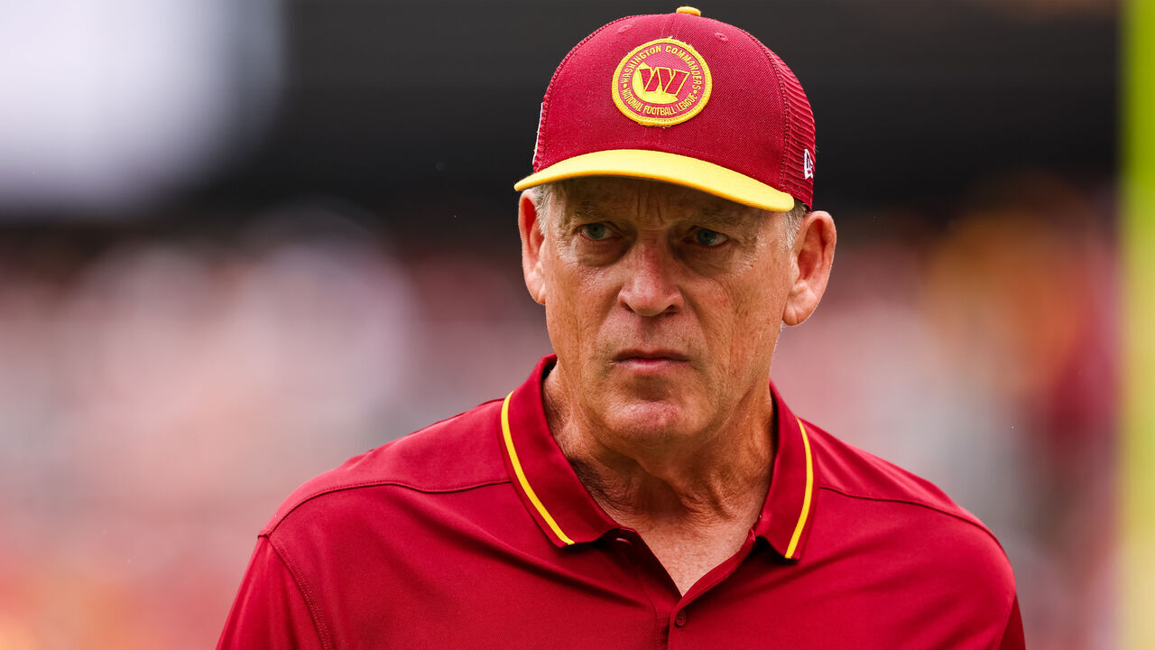 LANDOVER, MD - SEPTEMBER 10: Defensive coordinator Jack Del Rio of the Washington Commanders looks on before the game against the Arizona Cardinals at FedExField on September 10, 2023 in Landover, Maryland.