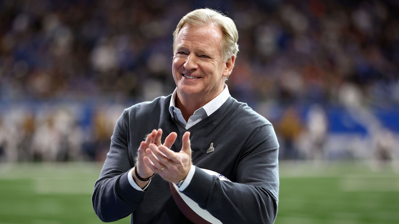 DETROIT, MICHIGAN - NOVEMBER 19: NFL commissioner Roger Goodell looks on during the game between the Chicago Bears and Detroit Lions at Ford Field on November 19, 2023 in Detroit, Michigan.
