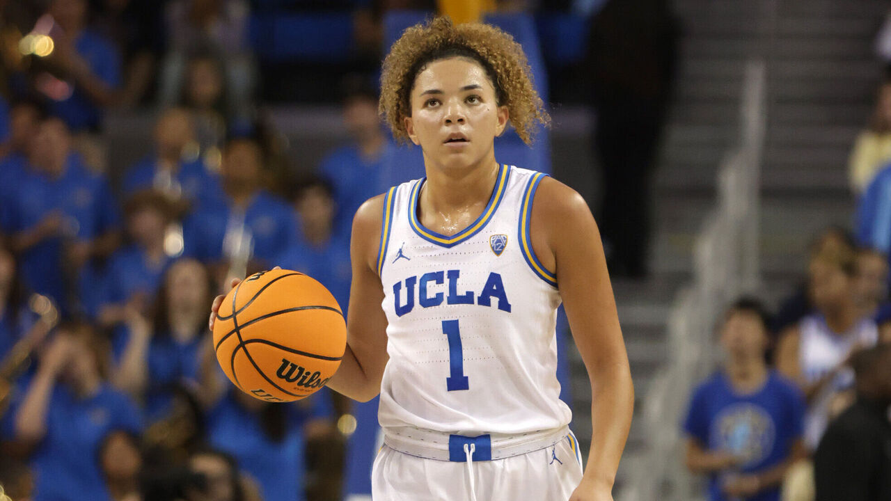 LOS ANGELES, CALIFORNIA - NOVEMBER 06: Kiki Rice #1 of the UCLA Bruins looks on during a game against the Purdue Boilermakers at UCLA Pauley Pavilion on November 06, 2023 in Los Angeles, California.
