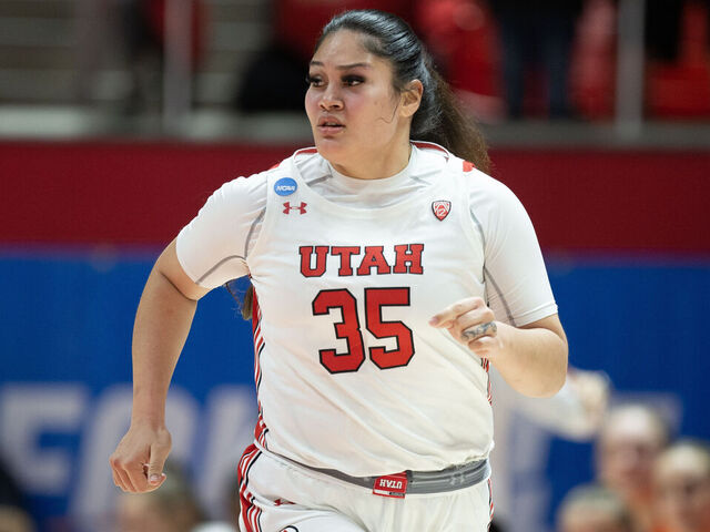 SALT LAKE CITY, UT- MARCH 19: Alissa Pili #35 of the Utah Utes runs up the court against the Princeton Tigers during the second half of the second round of the NCAA Womens Basketball Tournament at the Jon M Huntsman Center March 19, 2023 in Salt Lake City, Utah.