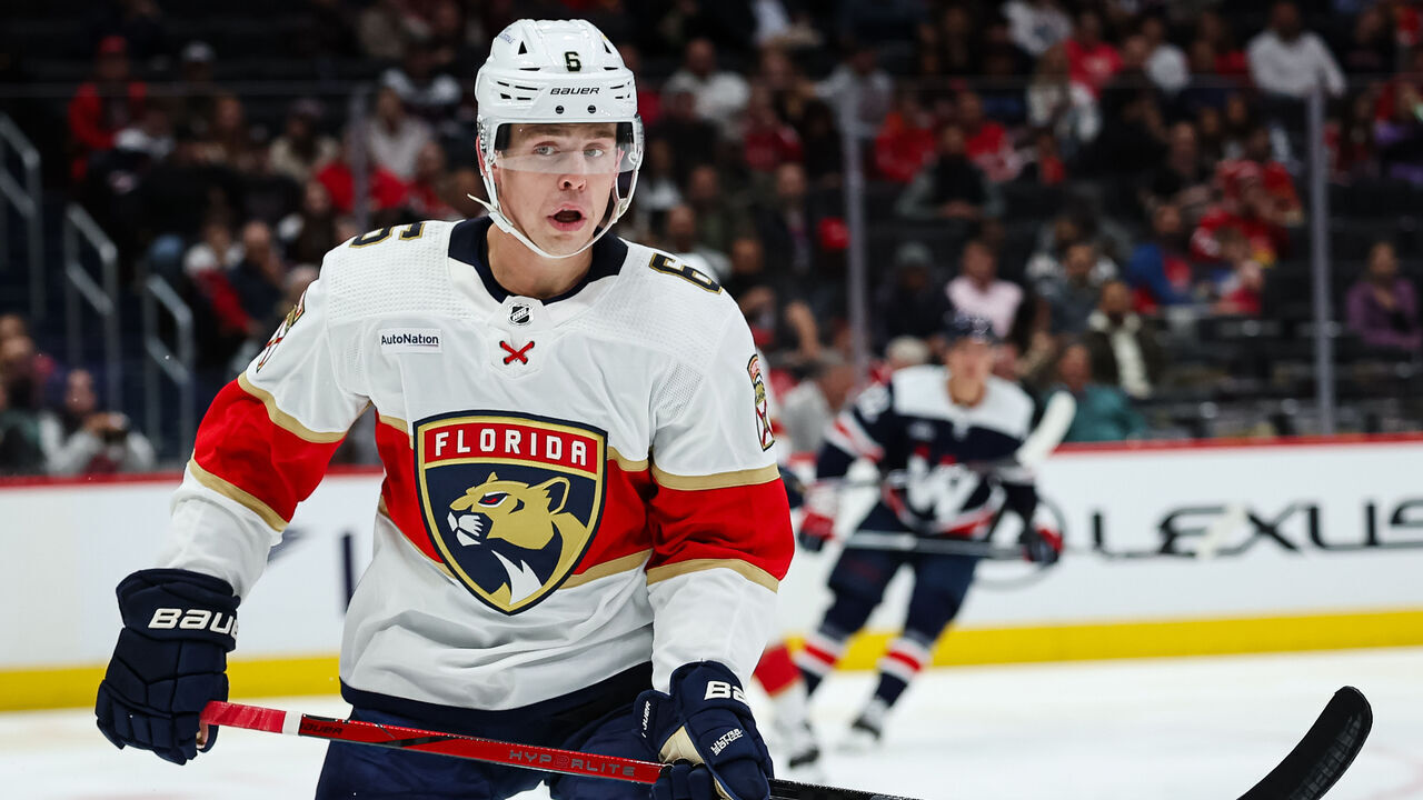 WASHINGTON, DC - NOVEMBER 08: Mike Reilly #6 of the Florida Panthers skates against the Washington Capitals during the second period of the game at Capital One Arena on November 8, 2023 in Washington, DC.
