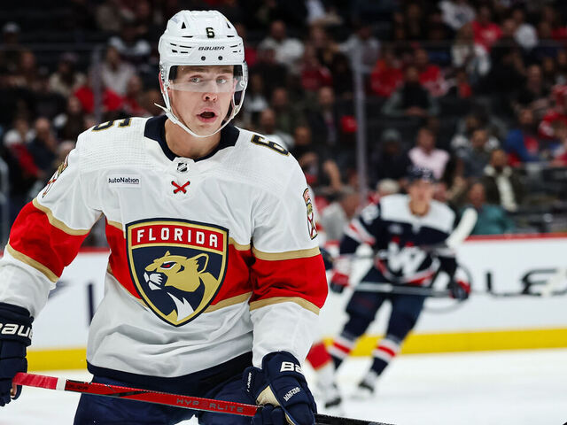WASHINGTON, DC - NOVEMBER 08: Mike Reilly #6 of the Florida Panthers skates against the Washington Capitals during the second period of the game at Capital One Arena on November 8, 2023 in Washington, DC.