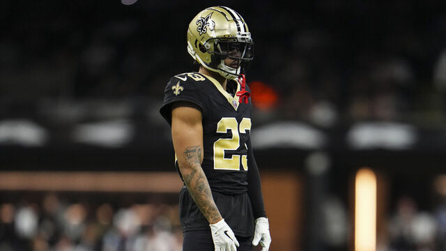 NEW ORLEANS, LA - OCTOBER 19: Marshon Lattimore #23 of the New Orleans Saints looks on from the field during an NFL football game against the Jacksonville Jaguars at Caesars Superdome on October 19, 2023 in New Orleans, Louisiana.