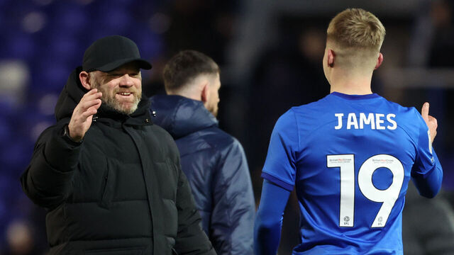 BIRMINGHAM, ENGLAND - NOVEMBER 25:Wayne Rooney, Manager of Birmingham City shows his appreciation to Jordan James of Birmingham City after the Sky Bet Championship match between Birmingham City and Sheffield Wednesday at St Andrews on November 25, 2023 in Birmingham, England.