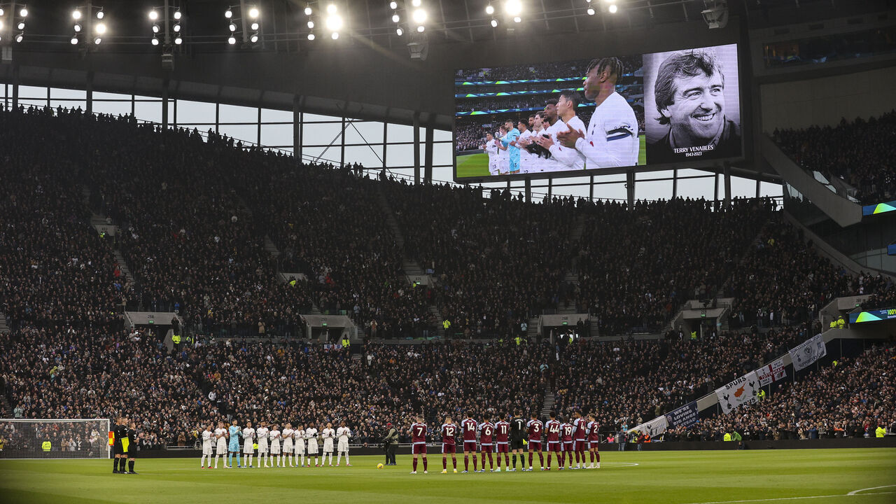 LONDON, ENGLAND - NOVEMBER 26: Former player and manager Terry Venables is remembered by both Spurs and Villa players during the Premier League match between Tottenham Hotspur and Aston Villa at Tottenham Hotspur Stadium on November 26, 2023 in London, England.