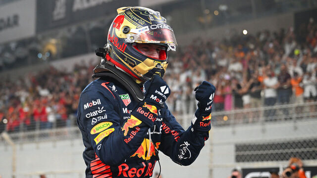 ABU DHABI, UNITED ARAB EMIRATES - NOVEMBER 26: Race winner Max Verstappen of the Netherlands and Oracle Red Bull Racing celebrates in parc ferme during the F1 Grand Prix of Abu Dhabi at Yas Marina Circuit on November 26, 2023 in Abu Dhabi, United Arab Emirates.