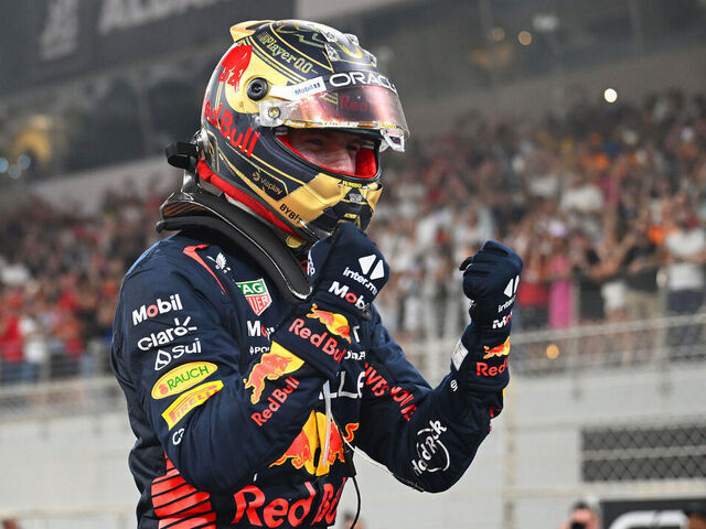 ABU DHABI, UNITED ARAB EMIRATES - NOVEMBER 26: Race winner Max Verstappen of the Netherlands and Oracle Red Bull Racing celebrates in parc ferme during the F1 Grand Prix of Abu Dhabi at Yas Marina Circuit on November 26, 2023 in Abu Dhabi, United Arab Emirates.