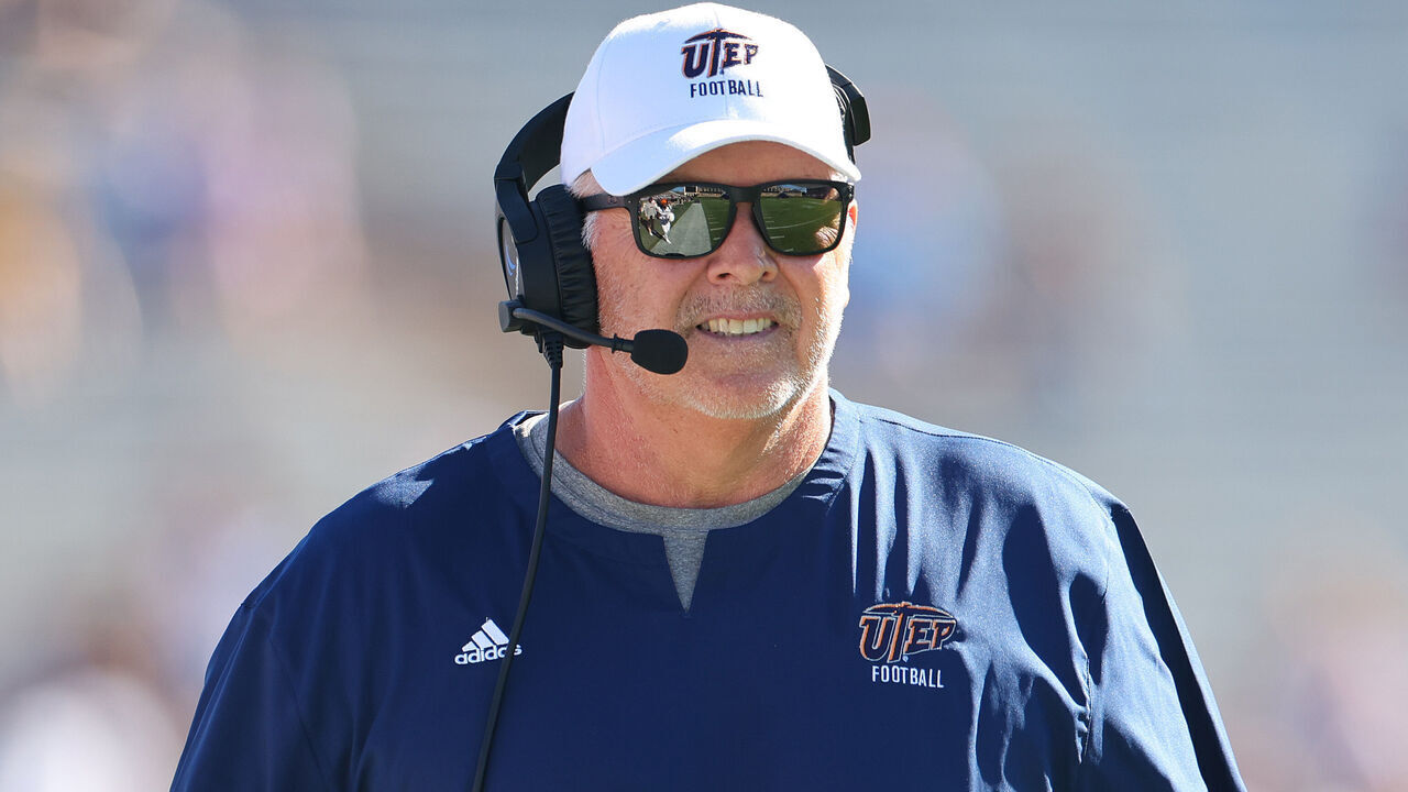 EVANSTON, ILLINOIS - SEPTEMBER 09: Head coach Dana Dimel of the UTEP Miners looks on against the Northwestern Wildcats during the first half at Ryan Field on September 09, 2023 in Evanston, Illinois.