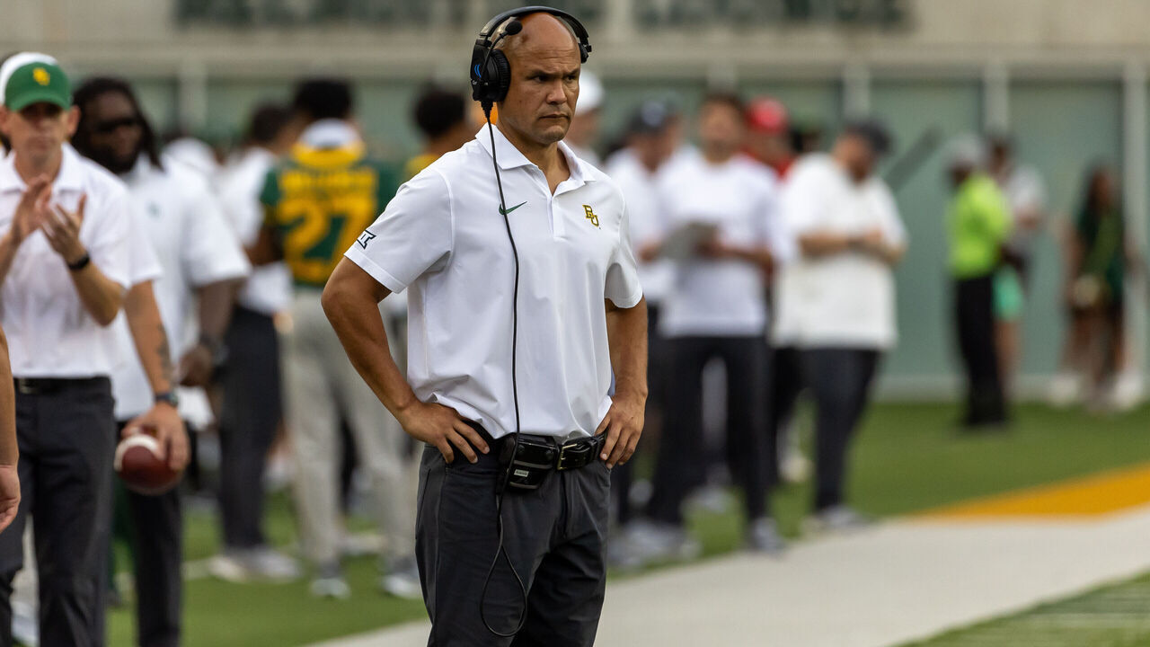 WACO, TX - SEPTEMBER 16: Baylor Bears head coach Dave Aranda looks onto the field during the college football game between Baylor Bears and LIU Sharks on September 16, 2023, at McLane Stadium in Waco, TX.
