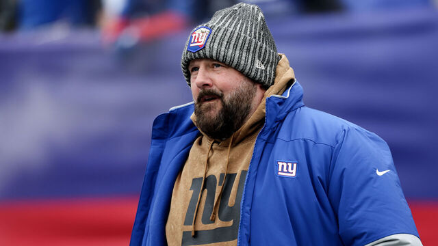 EAST RUTHERFORD, NEW JERSEY - NOVEMBER 26: Head coach Brian Daboll of the New York Giants looks on prior to a game against the New England Patriots at MetLife Stadium on November 26, 2023 in East Rutherford, New Jersey.